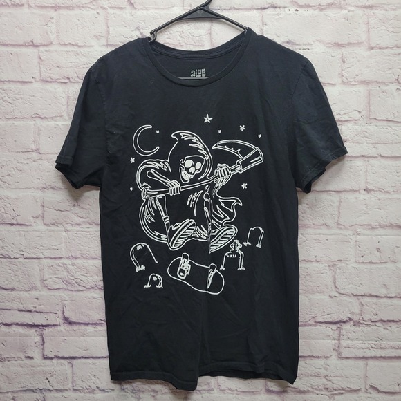 aLab Other - Alab Skater Tshirt Size L Grim Reaper Skateboarding At Night Streetwear Skeleton